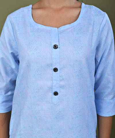 Abstract Tonal Light Printed Straight Fit Linen Kurta - Blue