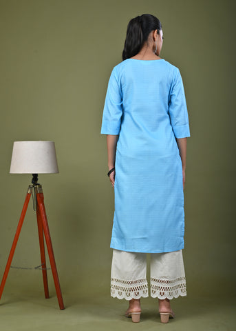 Solid Straight Fit Linen Kurta - Blue