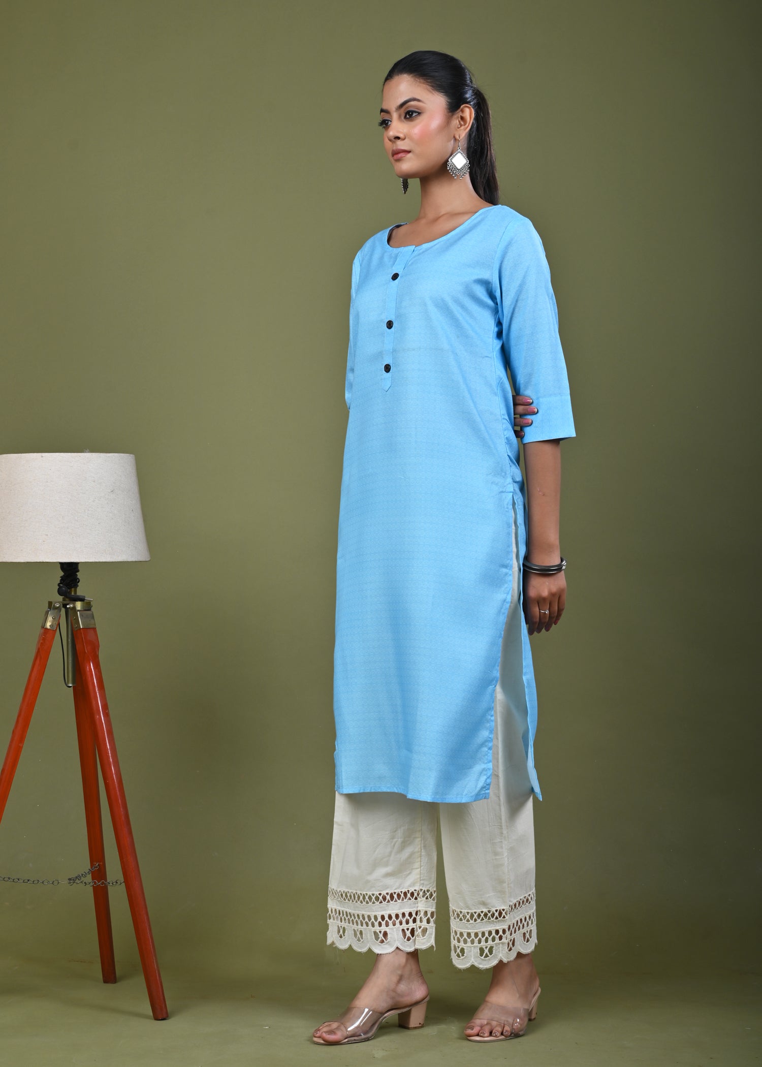 Solid Straight Fit Linen Kurta - Blue