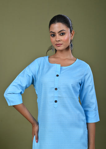 Solid Straight Fit Linen Kurta - Blue