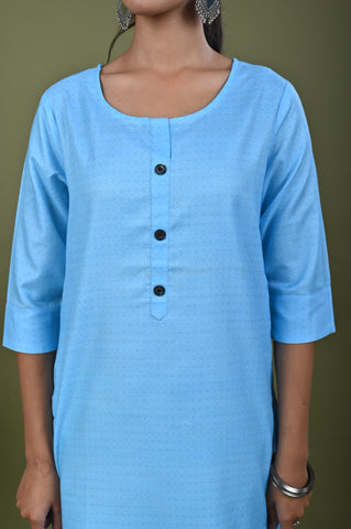 Solid Straight Fit Linen Kurta - Blue