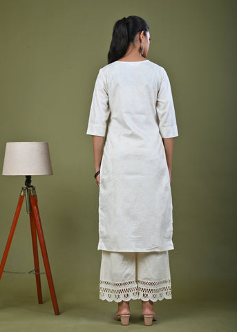 Abstract Tonal Light Printed Straight Fit Linen Kurta - Yellow