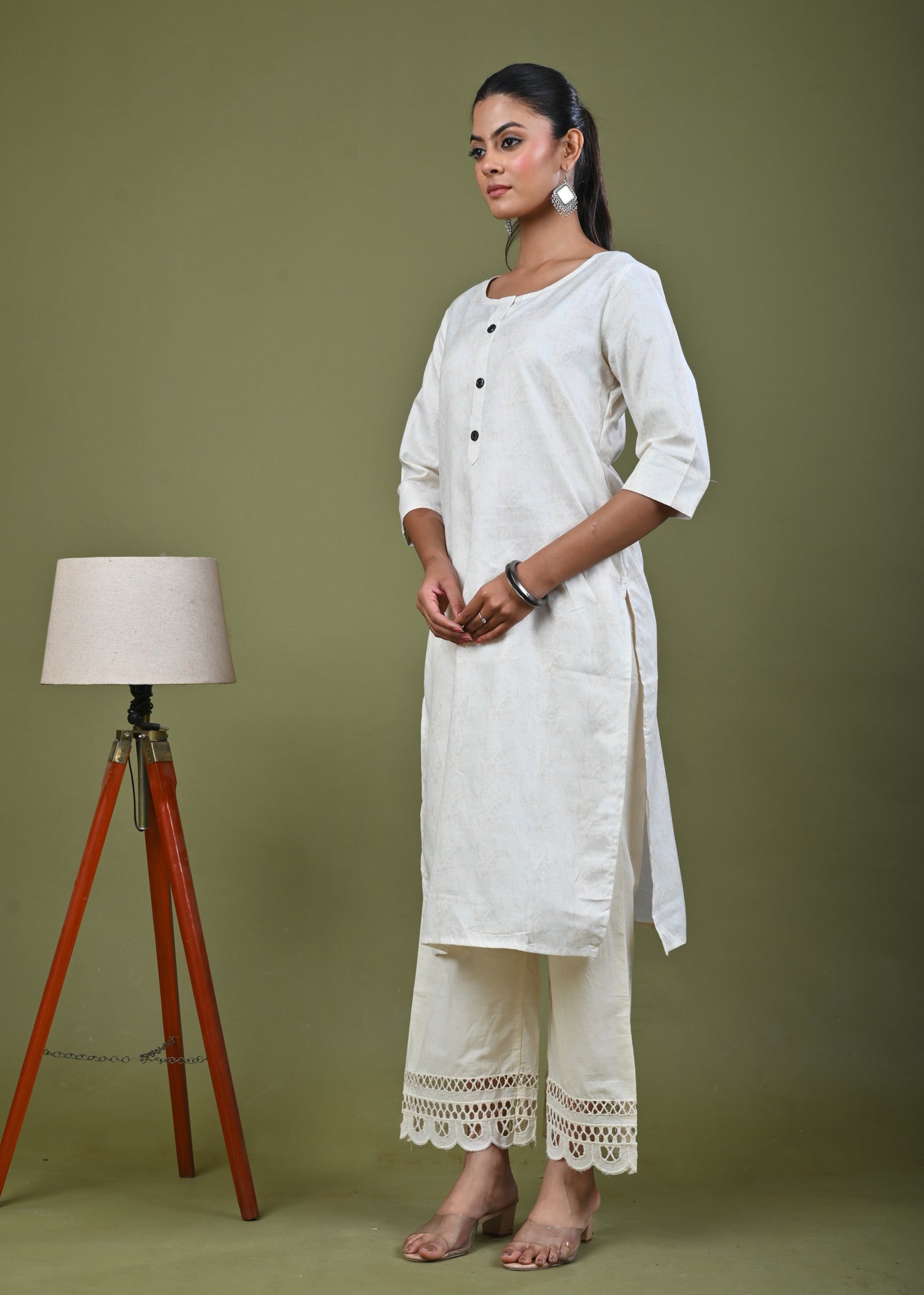 Abstract Tonal Light Printed Straight Fit Linen Kurta - Yellow