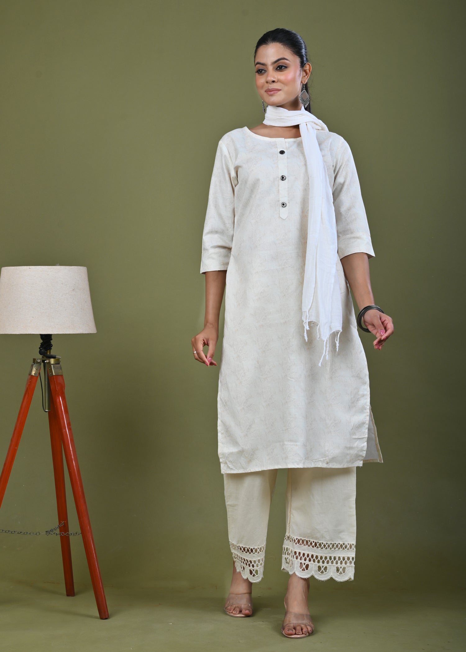 Abstract Tonal Light Printed Straight Fit Linen Kurta - Yellow