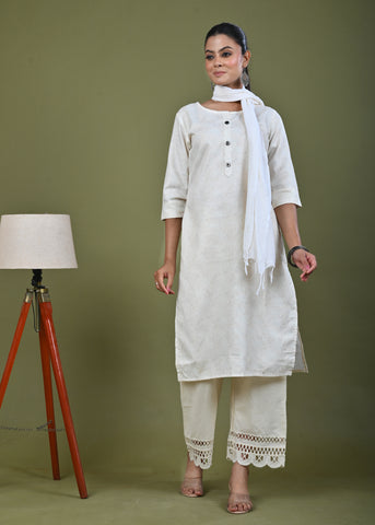 Abstract Tonal Light Printed Straight Fit Linen Kurta - Yellow