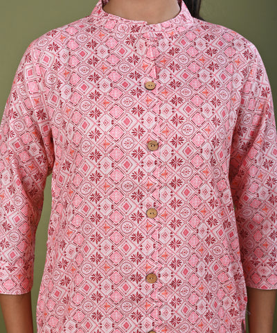Ethnic Stripes Printed Linen Straight Fit Kurta - Peach