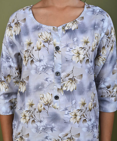 Floral Printed Printed Straight Fit Linen Kurta - Green