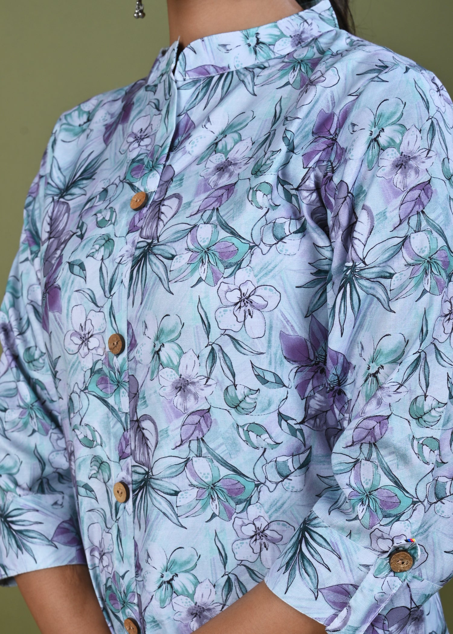 Abstract Floral Printed Printed Straight Fit Linen Kurta - Mint Green