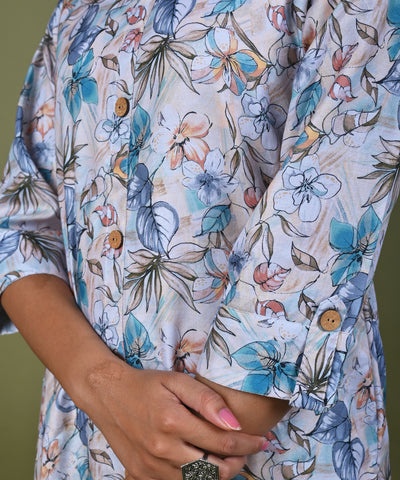 Abstract Floral Printed Printed Straight Fit Linen Kurta - Multi