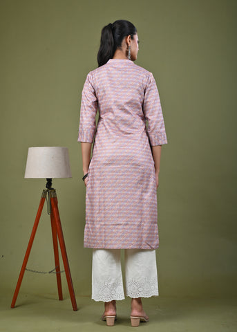 Ethnic Stripes Printed Linen Straight Fit Kurta - Multi