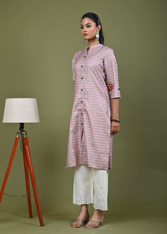 Ethnic Stripes Printed Linen Straight Fit Kurta - Multi