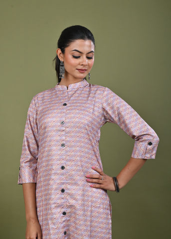 Ethnic Stripes Printed Linen Straight Fit Kurta - Multi