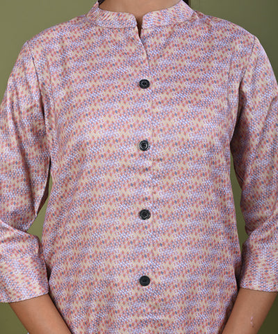 Ethnic Stripes Printed Linen Straight Fit Kurta - Multi