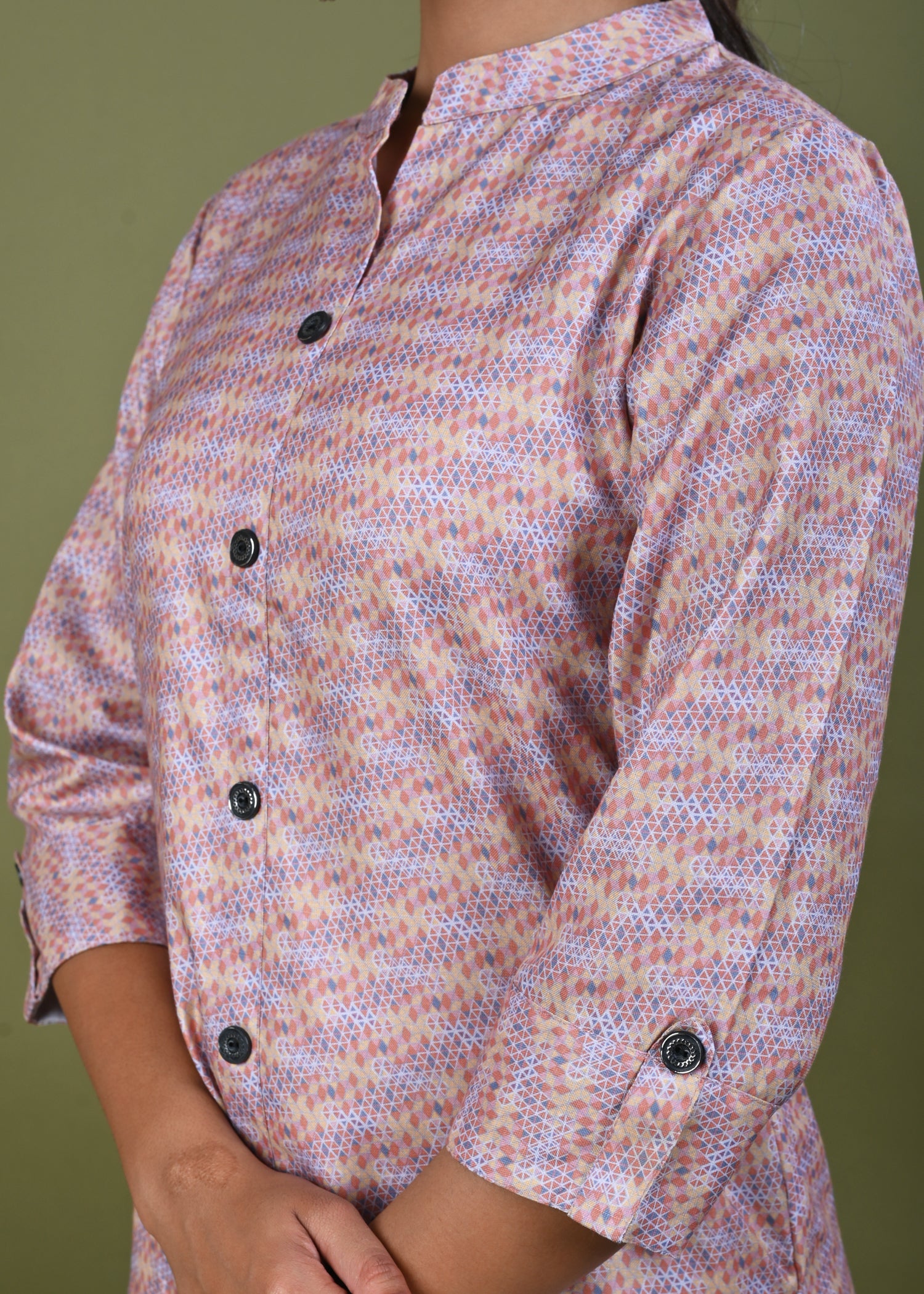 Ethnic Stripes Printed Linen Straight Fit Kurta - Multi