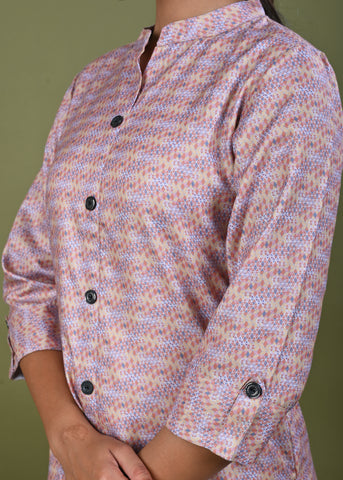Ethnic Stripes Printed Linen Straight Fit Kurta - Multi