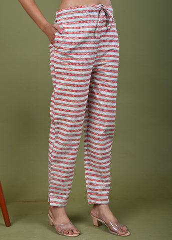 Ethnic & Stripes Printed Straight Fit Kurta with Pant - Grey