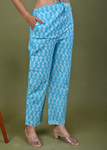 Floral Printed Printed Cotton Jacket Co-ord Set - Blue