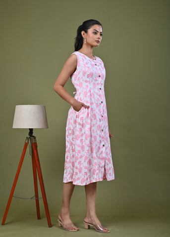 Paisley Woven A-Line Paneled Midi Dress - Pink