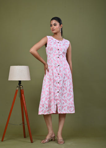 Paisley Woven A-Line Paneled Midi Dress - Pink