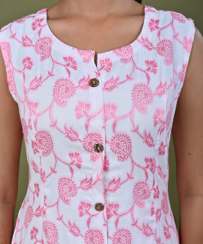 Paisley Woven A-Line Paneled Midi Dress - Pink