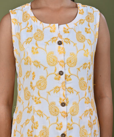 Paisley Woven A-Line Paneled Midi Dress - Yellow