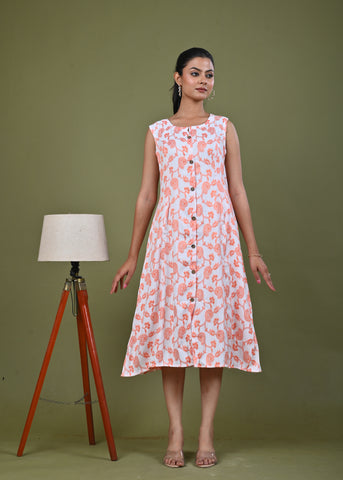 Paisley Woven A-Line Paneled Midi Dress - Orange