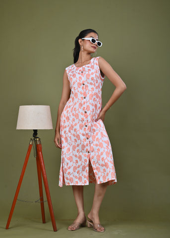Paisley Woven A-Line Paneled Midi Dress - Orange
