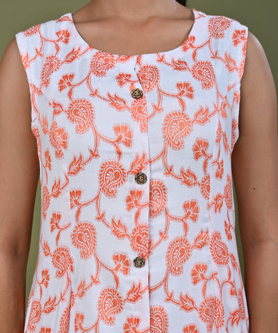 Paisley Woven A-Line Paneled Midi Dress - Orange