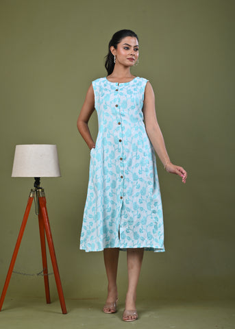 Paisley Woven A-Line Paneled Midi Dress - Green
