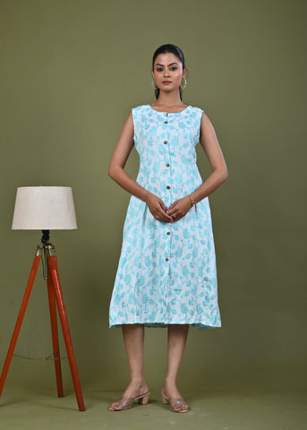 Paisley Woven A-Line Paneled Midi Dress - Green