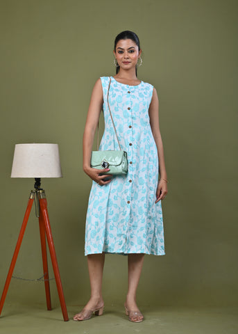 Paisley Woven A-Line Paneled Midi Dress - Green