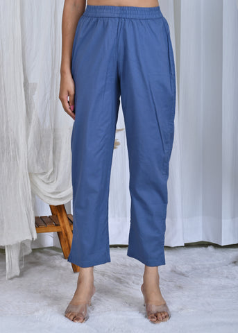 Solid Sequin Embroidered A-Line Pleated Kurta with Pant & Dupatta - Blue
