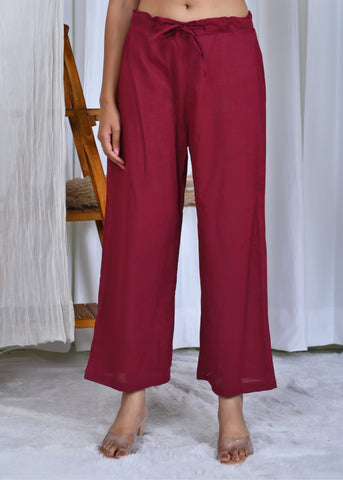 Solid Resham Takka Embroidered A-Line Paneled Kurta with Pant - Wine