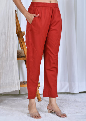 Solid Ethnic Embroidered Straight Fit Kurta with Pant & Printed Dupatta - Rust