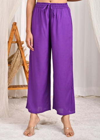 Solid Mirror Embroidered A-Line Co-ord Set - Purple