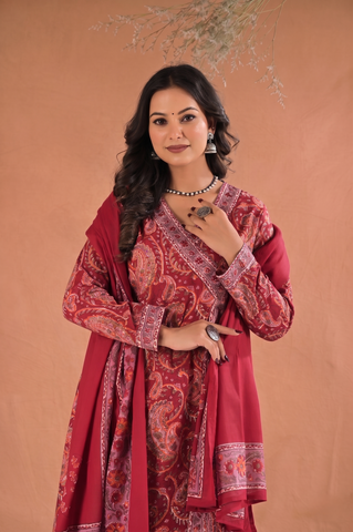 Paisley Hand Block Print Cotton Suit Set - Red