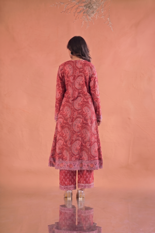 Paisley Hand Block Print Cotton Suit Set - Red