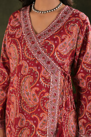 Paisley Hand Block Print Cotton Suit Set - Red