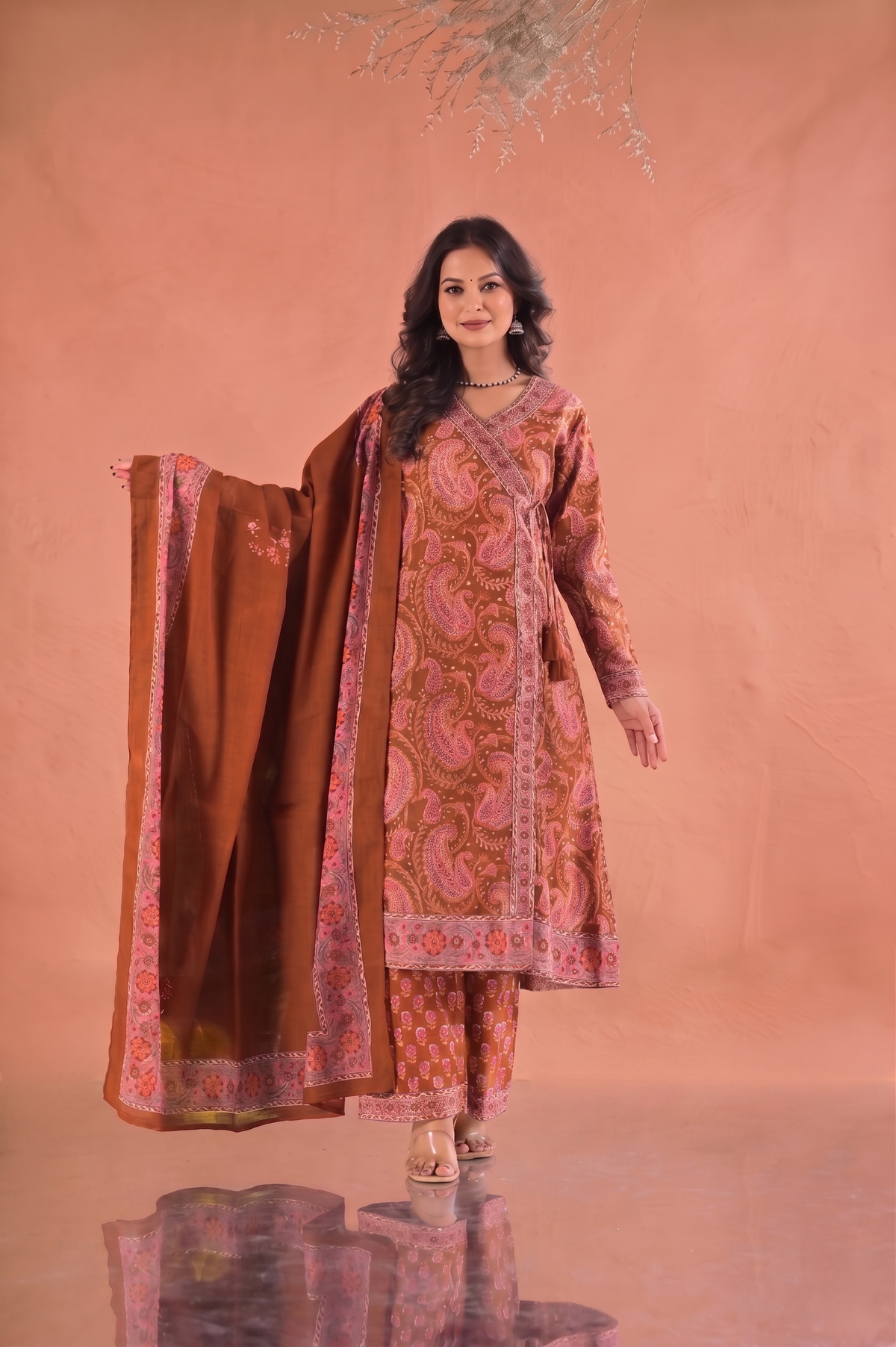 Paisley Hand Block Print Cotton Suit Set - Rust