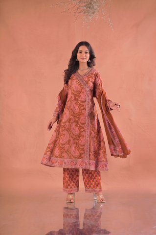 Paisley Hand Block Print Cotton Suit Set - Rust