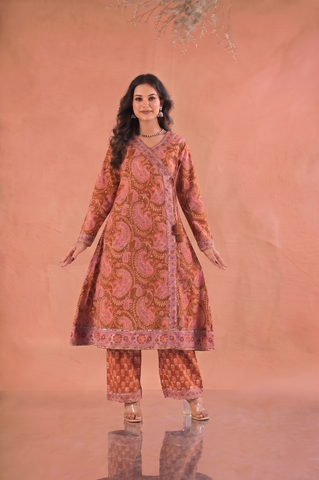 Paisley Hand Block Print Cotton Suit Set - Rust