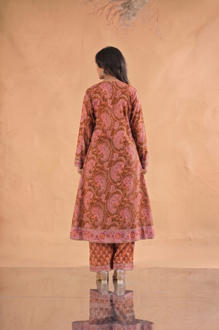 Paisley Hand Block Print Cotton Suit Set - Rust