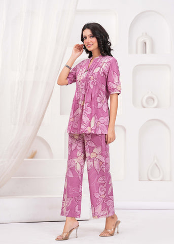 Pink Abstract Floral Printed Co-ord Set - Set of 2