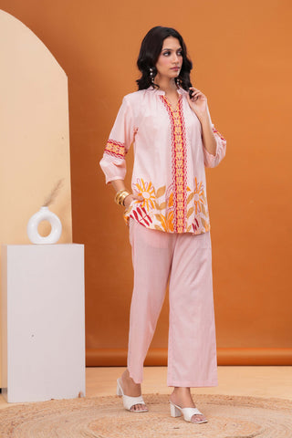 Peach Abstract Floral Printed A-Line Co-ord Set - Set of 2