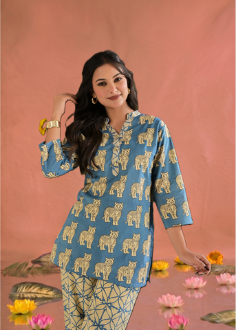 Tiger Block Printed Staight Fit Co-ord Set