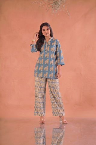 Tiger Block Printed Staight Fit Co-ord Set