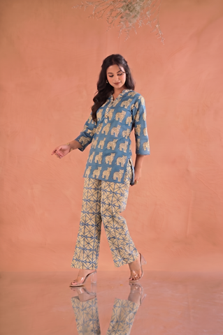 Tiger Block Printed Staight Fit Co-ord Set