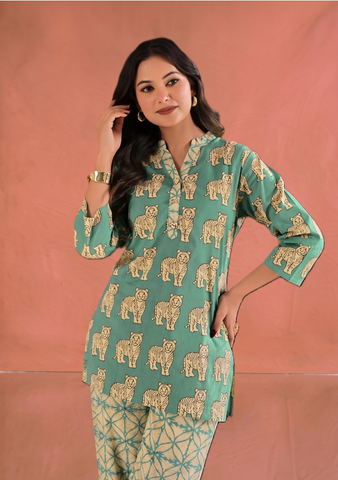 Tiger Block Printed Staight Fit Co-ord Set