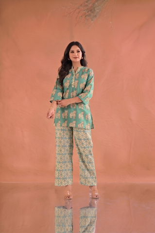Tiger Block Printed Staight Fit Co-ord Set