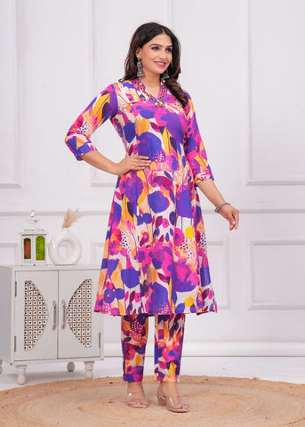 Multi Abstract Floral Printed A-Line Co-ord Set - Set of 2